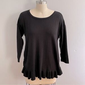 Lord & Taylor Black Ruffle Hem Long Sleeve Top- Size Medium- NWT
